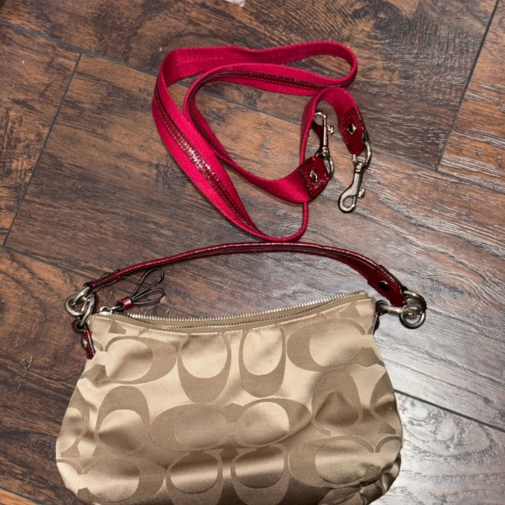 Coach Tan and Red Shoulder Bag